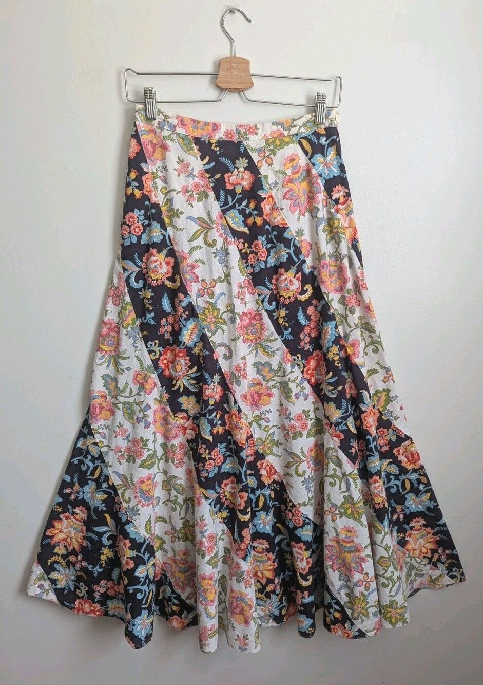 Vtg 70s Patchwork Floral Skirt Cotton Maxi Boho 28" Waist S Cottagecore Hippy